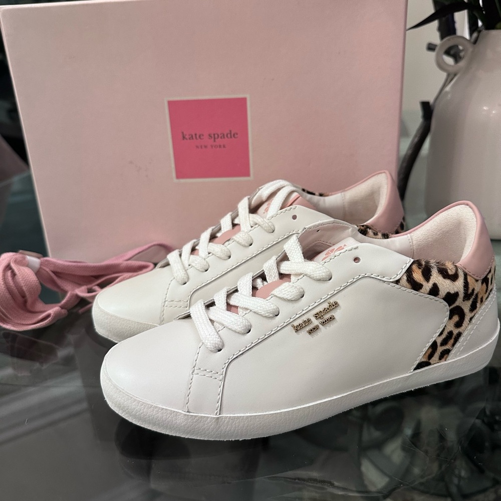 New in Box Kate Spade Ace Pink and Leopard Print Sneakers sz 6 .5 - Picture 8 of 14